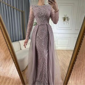 Mauve Pink Formal Evening Gown with Overskirt